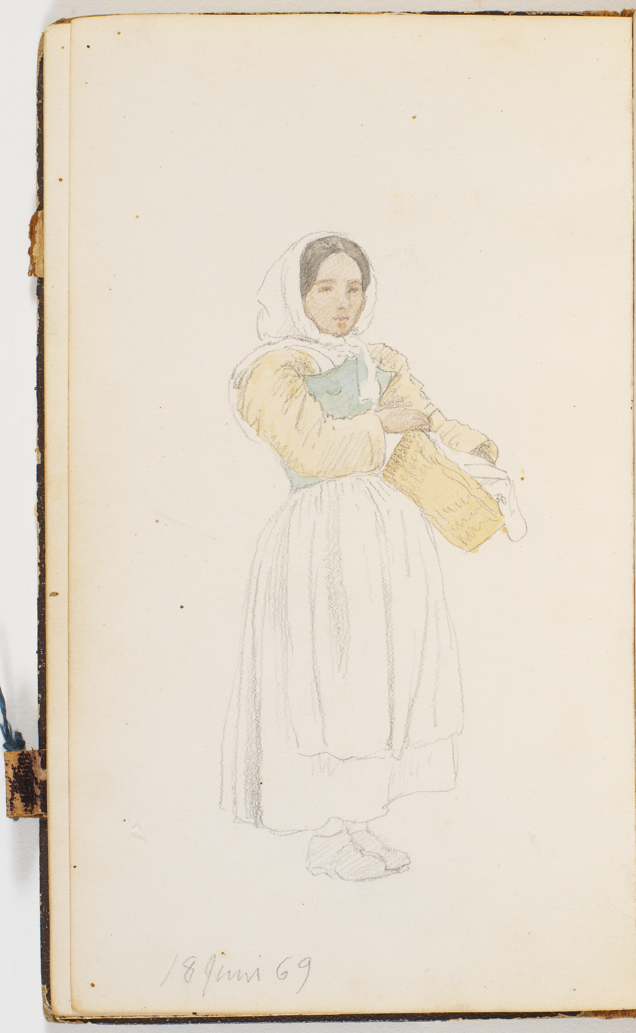 Italiensk kvinde med en kurv, som hun støtter på hoften